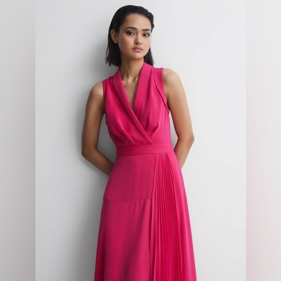 REISS CLAIRE PLEATED FITTED MIDI DRESS, NWOT - Picture 4 of 16